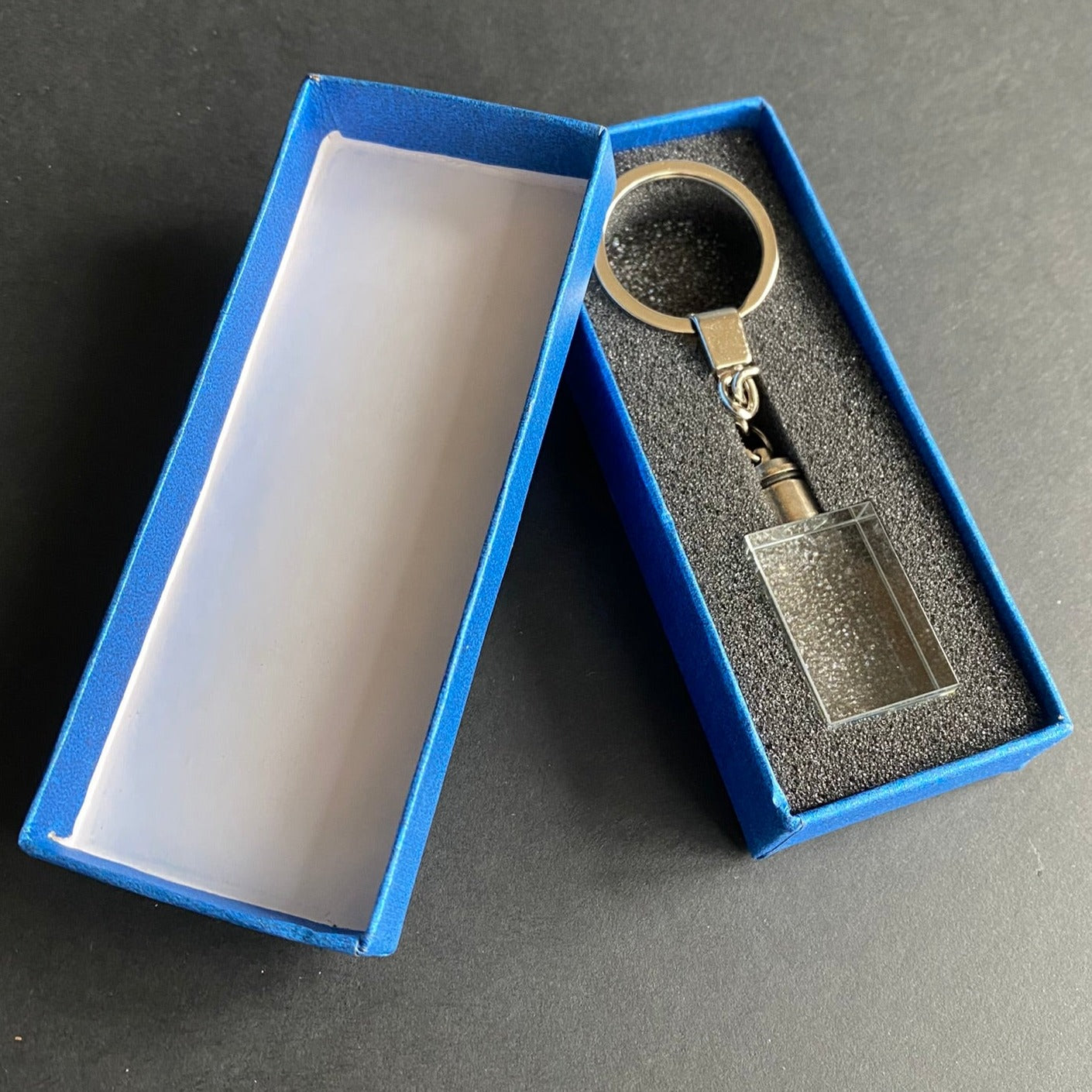 Rectangular Glass Keyring with Custom Engraving